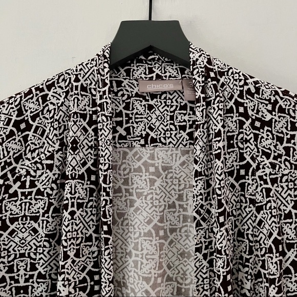 Chico’s Brown & White Open Front Rayon Cardigan Size 3 - Picture 2 of 13